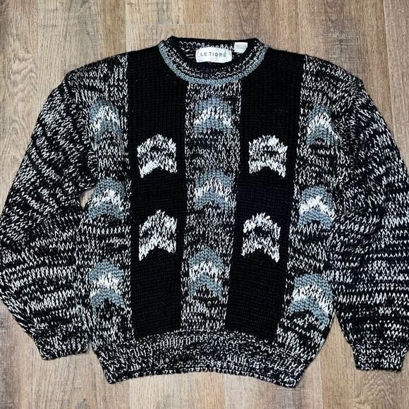 LE TIGRÉ Sweater Women’s Medium Knit Heavyweight Thick Acrylic Black White Gray - Picture 5 of 12